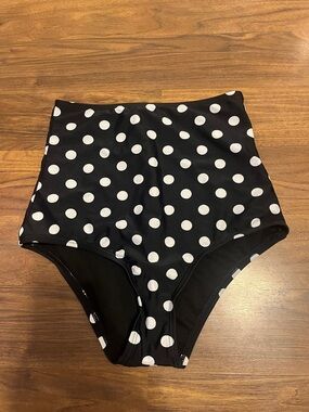 Unique Vintage High waisted Black & White Polka Dot Bikini Bottoms